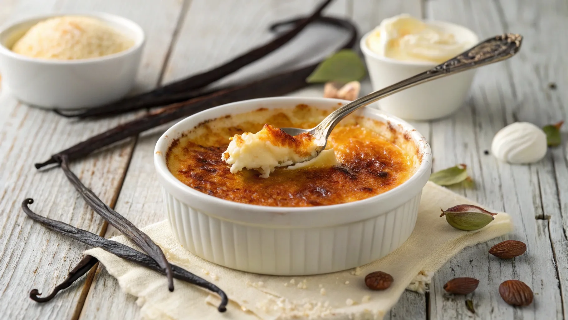 Golden crème brûlée with a caramelized topping, showcasing what crème brûlée tastes like in its classic form.