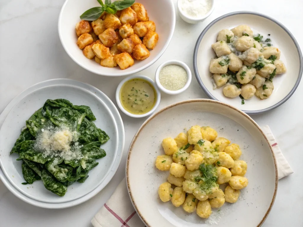 Variety of gnocchi types: potato, spinach ricotta, and cauliflower – is gnocchi a potato or a pasta?