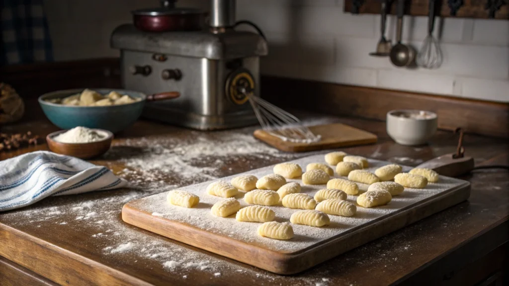 Freshly made potato gnocchi on a wooden board – what does gnocchi mean in English