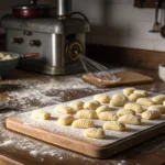 Freshly made potato gnocchi on a wooden board – what does gnocchi mean in English