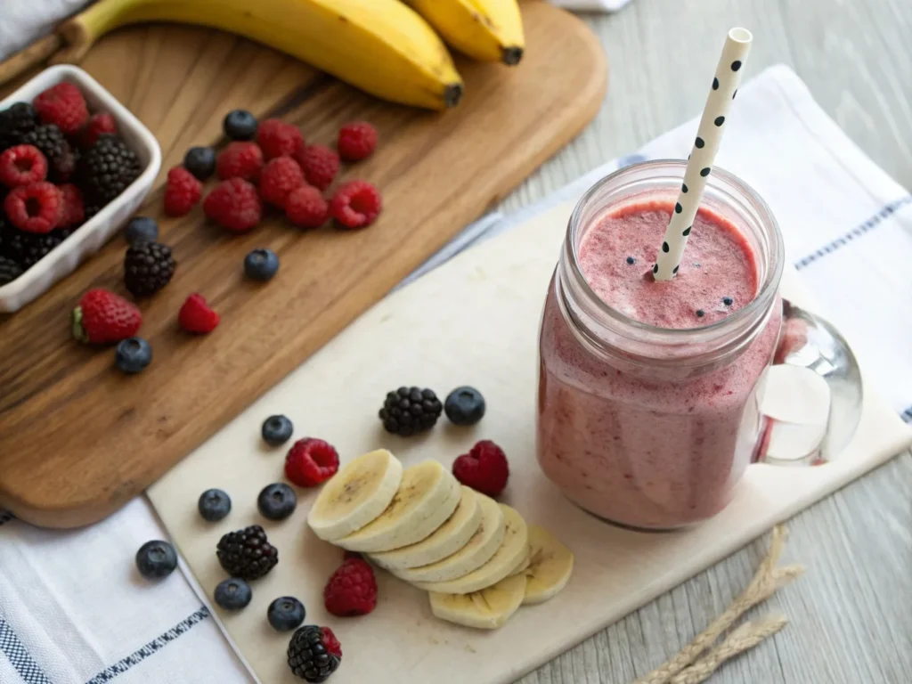 Low-calorie berry banana smoothie perfect for the banana weight loss smoothie plan