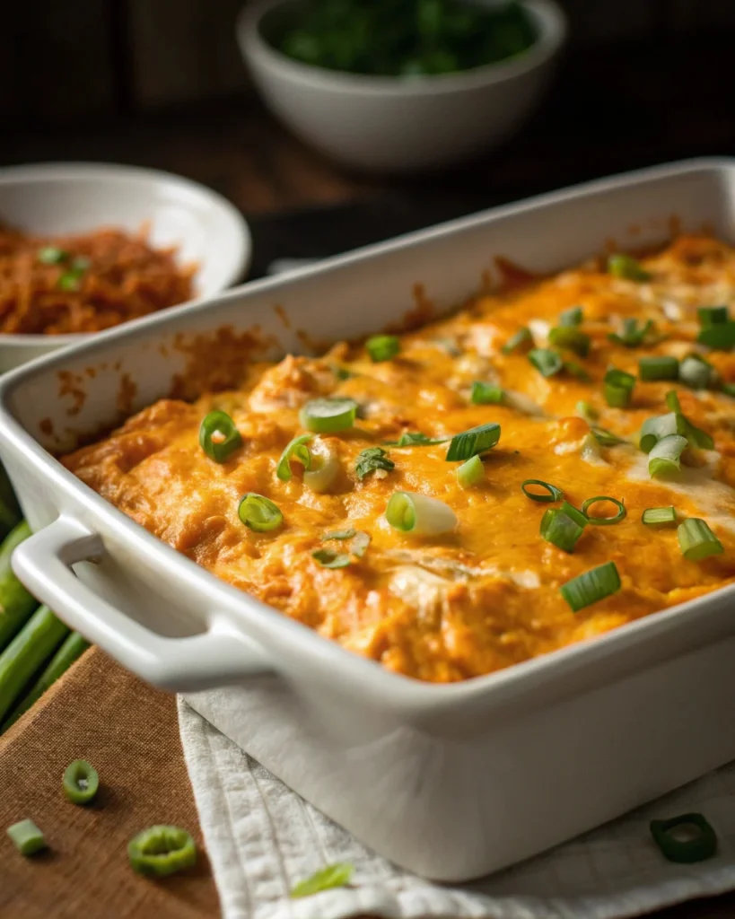 Buffalo chicken dip with cottage cheese served with chips and celery – perfect game day appetizer