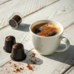 Close-up of black coffee and capsules for the 7-second coffee loophole recipe
